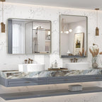 22x30 Inch Silver Bathroom Mirror, Brushed Metal Framed Vanity Mirror for Wall, Rounded Corner Rectangle Mirror, Anti- Rust (Horizontal/Vertical)
