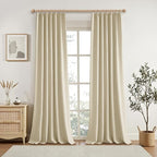 KangBang Pinch Pleat Linen Blackout Curtains 90 Inches Long for Bedroom, Thermal Pinch Pleated Drapes for Living Room Nursery, Soundproof Elegant Home Decor(2 Panels, Natural Beige,42x90)