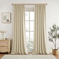 KangBang Full Blackout Pinch Pleat Linen Curtains 102 Inches Long, Pleated Linen Drapes for Living Room Dining with Hooks, Nursery Light Blocking Window Panels, 52Wx102L, Natural Beige,2 PCs