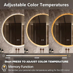 Niccy Round Led Mirror for Bathroom, 30" Backlit Mirror for Wall Circle Lighted Mirror with Gold Frame Anti-Fog, 3 Colors, HD Glass and IP65 Waterproof