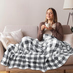 PAVILIA Light Grey Buffalo Plaid Throw Blanket for Couch, Soft Checkered Flannel Fleece Blanket for Sofa, Grey White Plaid Decorative Couch Throw, Warm Cozy All Season Fall Blanket Decor Gift, 60x80