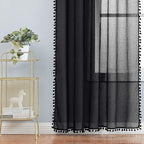 Treatmentex Modern Black Sheer Curtains for Studio 72 inches Long Bedroom Curtain Panels Living Room Bedroom Pom Pom Window Drapes 2-Pack