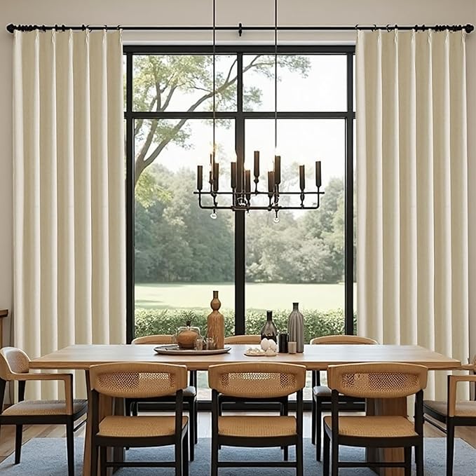 KangBang Full Blackout Pinch Pleat Linen Curtains 102 Inches Long, Pleated Linen Drapes for Living Room Dining with Hooks, Nursery Light Blocking Window Panels, 52Wx102L, Natural Beige,2 PCs