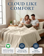 LANE LINEN 100% Organic Cotton Twin Bed Sheet Set, 3 Pc Twin Size Bed Sheets, Soft & Breathable Twin Sheet Set Boys, Hotel Style Bedding Sheets & Pillowcases, 15" Deep Fitted Sheet - Natural