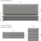 Vänt Upholstered Wall Panels - King/Cal King Size Wall Mounted Headboards - Vintage Leather Light Grey - Twin/King - Set of 4 Panels (Each Individual Panel 39"x11.5")