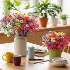 24 Bundles Artificial Flowers for Outdoor Indoor Garden Home Decoration, Look Real for Front Door Porch Patio Yard Balcony, Faux Flower Daisy with Eucalyptus Leaves Fake Plants, 4 Colors