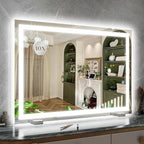 32x 22 Inch Large Lighted Vanity Mirror with Dimmable 3 Modes, LED Makeup Mirror for Bathroom ＆ Dressing Room, Tabletop or Wall-Mounted, White