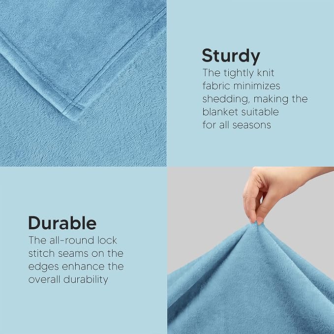 Utopia Bedding Fleece Blanket Queen Size Washed Blue 300GSM Luxury Fuzzy Soft Anti-Static Microfiber Bed Blanket (90x90 Inch)