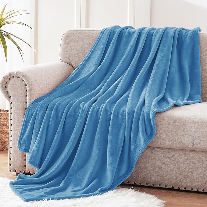 Exclusivo Mezcla Extra Large Fleece Throw Blanket for Couch, Sofa, 300GSM Super Soft and Warm Blankets, Washed Blue Throw All Season Use, Cozy, Plush, Lightweight, 50x70 Inches