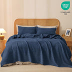 PHF 100% Cotton Waffle Weave Blanket King Size for Bed, Soft Lightweight & Breathable, All-Season Comfort, Luxury Aesthetic Woven Bedding for Home Decor, 108"x90", Blue Sapphire