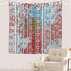 Batmerry Blue Grey Boho Garbage Tapestry, Red Wall Art Hanging Decoration Polyester Fiber White Ruffled Around for Dorm Room Bedroom Living Room, 59.1x59.1 inches