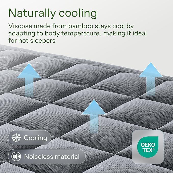 Ultra Soft Twin XL Size Mattress Topper - Viscose Made from Bamboo Pillow Top Mattress Pad for Back Pain Relief - Naturally Cooling for Hot Sleepers, Gray