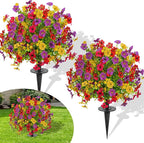 23" Set of 2 Artificial Boxwood Topiary Ball with Violet Flowers with Spikes for Outdoor, UV Resistant Faux Greenery Shrubs, Realistic Fake Bushes Plants for Garden, Yard, Front Porch, Patio Decor