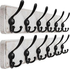 Dseap Coat Rack Wall Mounted - 24" Long 6 Tri Hooks, Heavy Duty Wooden Wall Coat Hanger Coat Hook for Clothes Hat Jacket Clothing, White and Black, Pack of 2