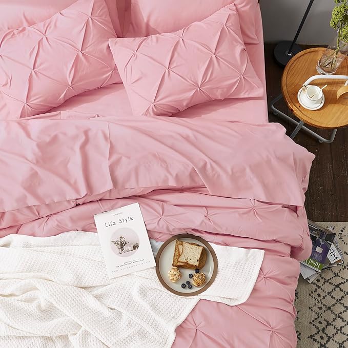 Bedsure Full Comforter Set Baby Pink - Bed in a Bag Full Size Bedding Set 7 Pieces, GentleSoft™ Pintuck Bed Set Gift for Family, Pinch Pleat All Season Comforter with Sheets, Pillowcases & Shams