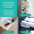 Modern Innovations 2 Count Bedside Organizer for Bed – Clip On Tray with Cup & Cord Holder – for College Dorm, Top Bunk, or Kids Bedroom (White)