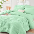 HYMOKEGE Mint Green California King Comforter Set Seersucker 7 Pieces, All Season Luxury Bed in a Bag for Bedroom, Bedding Set with Comforter, Sheets, Pillowcases & Shams