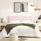 Tufted Upholstered Headboard Queen Size, Sturdy and Durable Solid Wood Bed headboard, Fabric Headboard Adjustable Height from 37” to 51”, Modern Button Diamond Design Head Board, Pink