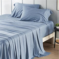 Bedsure Queen Sheet Set, Cooling Sheets for Queen Size Bed Set, Rayon Derived from Bamboo, Breathable & Soft, Deep Pocket, Hotel Luxury Silky Bedding for Hot Sleepers, Dusty Blue