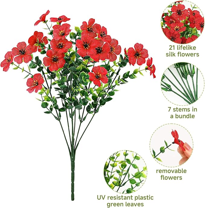 SHareconn 48 Bundles Artificial Flowers for Outdoors Decoration, Faux Plants Fake Silk Colorful Daisy Eucalyptus Lavender, UV Resistant for Outside Home Porch Patio Indoor Spring Decor, Mix 3 Colors