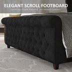 AMERLIFE King Size Platform Bed Frame, Velvet Upholstered Sleigh Bed with Scroll Wingback Headboard & Footboard/Button Tufted/No Box Spring Required/Easy Assembly/Black