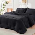 HYMOKEGE Black Twin Comforter Set Seersucker 5 Pieces, All Season Luxury Bed in a Bag for Bedroom, Bedding Set with Comforters, Sheets, Pillowcase & Sham