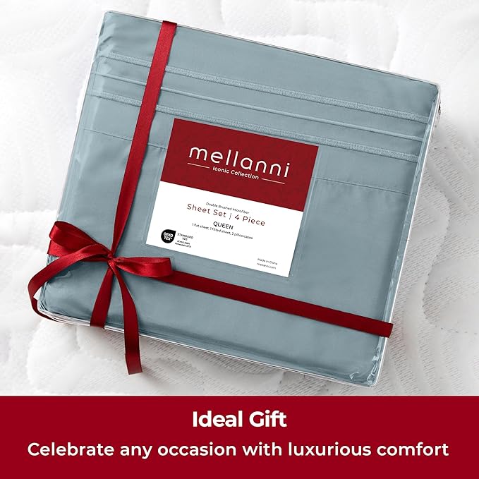 Mellanni Twin XL Sheets Set - 3 PC Iconic Collection Bedding - Hotel Luxury, Extra Soft, Cooling Bed Sheets - Wrinkle, Fade, Stain Resistant (Twin Extra Long, Spa Blue)