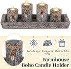 Farmhouse Coffee Table Decor Candle Holder - Romadedi Boho Wooden Tray with 4 Tealight Candles Holders for Tables Centerpiece Home Decorations Living Room Fireplace Whitewashed