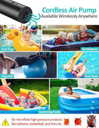 Electric Air Pump for Inflatables- 2×2000mAH Rechargeable Battery Powered Air Mattress Pump- Cordless Portable Air Pump, Quick-Fill Inflator Pump for Camping Air Mattress Bed, Pool Floats Toys, Boats