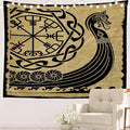 Batmerry Vikings Ancient Scandinavian Tapestry,Warship Boat Old Ancient Sea Wall Art Hanging Decoration Polyester Fiber White Ruffled Around for Dorm Room Bedroom Living Room, 51.2x59.1 inches