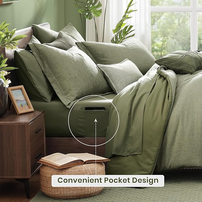 Monbix Oversized Queen Comforter Set - 7 Pieces Cationic Dyeing Sage Green Bed in a Bag Bedding Sets with Comforter, Sheets, Pillowcases & Shams, Reversible Bedding Comforters Sets