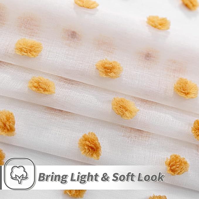 MYSKY HOME Living Room Curtains 2 Panels 95Inch Orang White Sheer Curtains for Bedroom Windows Light Filtering Semi Cute Pom Pom Curtains Sliding Door Extra Long Rod Pocket Backdrop 52" x 95"