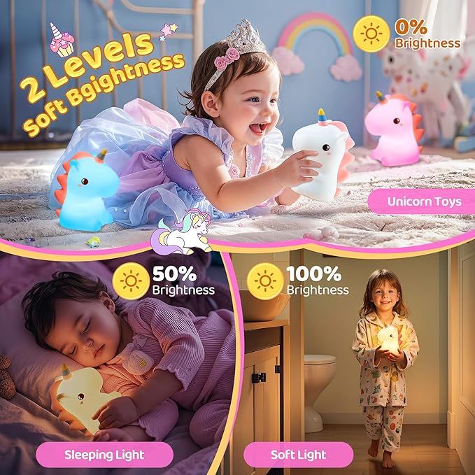 One Fire Red Night Light for Kids, 【16 Colors & 4 Modes】 Silicone Night Light for Girls, Tap 2 Brightness Cute Lamps, Last 10H Kids Lamps, Soft & Safe Girls, 【Small Size】