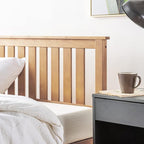 Mellow Marley 14 Inch Solid Wood Platform Bed with Paneled Headboard, Natural Pine, Queen