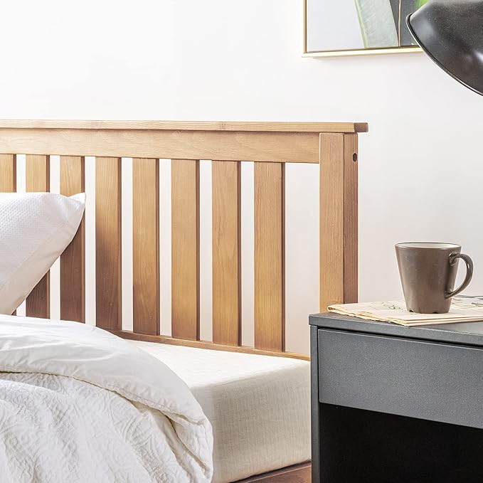 Mellow Marley 14 Inch Solid Wood Platform Bed with Paneled Headboard, Natural Pine, Queen