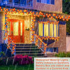 GBD Thanksgiving Decorations-5 Pack Total 50Ft 100LED Fall Garland with Lights Battery Operated Enlarged Maple Leaves Garlands for Fall Decorations for Home Christmas Halloween Indoor Outdoor Decor