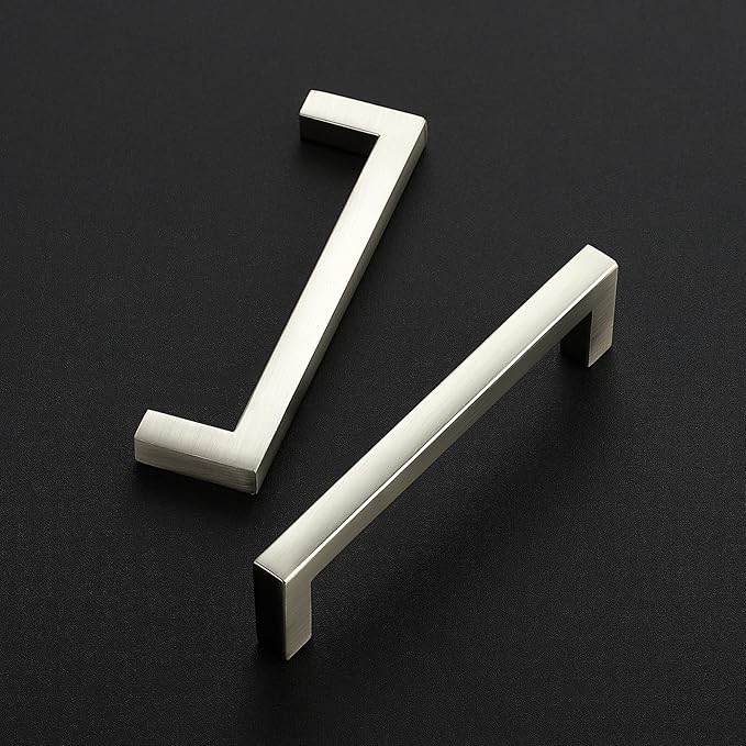 Ravinte 10 Pack Solid 4 Inch Center to Center Slim Square Bar Drawer Handles - Cabinet Hardware Brushed Nickel Pulls for Kitchen and Drawers