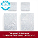 Mellanni Full Sheets Set - 4 PC Iconic Collection Bedding - Hotel Luxury, Extra Soft, Cooling Bed Sheets - Wrinkle, Fade, Stain Resistant (Full, Laced Sky Blue)