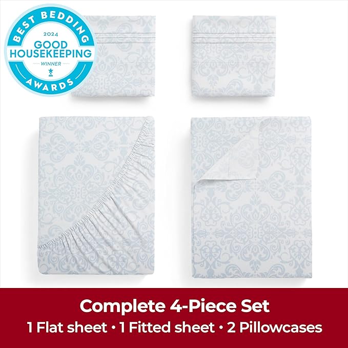 Mellanni Full Sheets Set - 4 PC Iconic Collection Bedding - Hotel Luxury, Extra Soft, Cooling Bed Sheets - Wrinkle, Fade, Stain Resistant (Full, Laced Sky Blue)
