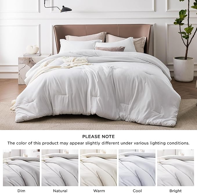 Bedsure Oversized Queen Comforter Set - Grayish White Soft Bedding for All Seasons, Cationic Dyed Bed Set, 3 Pieces, 1 Oversized Queen Size Comforter (98"x98") and 2 Pillow Shams (20"x36"+2")