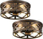 VONLUCE Flush Mount Ceiling Lights, 4-Light Hallway Ceiling Lighting Fixtures, 15 inch Farmhouse Metal Cage Ceiling Lights for Entryway Kitchen, Adjustable Lamp Holders, 2 pcs, Oil-Rubbed Bronze