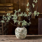 Vintage Green and Beige Round Pastoral Vase, Round Ceramic Floral Vases, Retro Ice Cracked Chinoiserie Vase for Home Decor, Living Room, Bookshelf, Office, Rustic Table Centerpiece 6.7 Inch