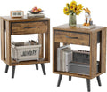 GYIIYUO Nightstand Set of 2 with Fabric Drawers and Open Shelves - Rustic Bedroom Side Tables