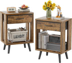 GYIIYUO Nightstand Set of 2 with Fabric Drawers and Open Shelves - Rustic Bedroom Side Tables