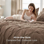 Bedsure Queen Comforter Set Brown - Bed in a Bag Queen Size Bedding 7 Pieces, GentleSoft™ Pintuck Bed Set Gift for Family, Pinch Pleat All Season Comforter with Sheets, Pillowcases & Shams