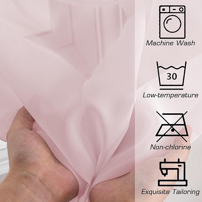 OWENIE Light Pink Sheer Curtains 63 Inch Length 2 Panels Set for Living Room/Bedroom, Rod Pocket Fimly Voile Blush Sheer Curtain for Nursery Room, Elegant Airy Sheer Panels, 2 Pcs Total 84Wx63L inch