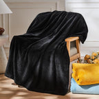NEWCOSPLAY Super Soft Throw Blanket Black Premium Silky Flannel Fleece Leaves Pattern Lightweight Bed Blanket All Season Use (Black, Throw(50"x60"))