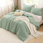 Litanika Comforter Full Size Set Sage Green, 3 Pieces Lightweight Bed Set, Solid Bedding Comforters Sets, Soft All Season Down Alternative Quilt Blanket