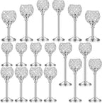 Qunclay 18 Pieces Crystal Candle Holders Bulk Candle Stick Holder Centerpieces for Table Wedding Centerpieces Crystal Decorative Tealight Dining Table Decor for Party(Silver)