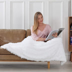 Tuddrom Decorative Extra Soft Faux Fur Blanket Queen Size 80"x90",Solid Reversible Fuzzy Fluffy Plush Fur Blanket for Couch Sofa Bed,Pure White